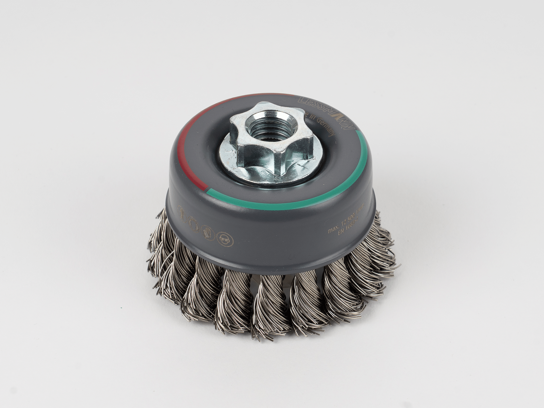 LESSMANN knotted cup brush in new design (stainless steel wire)